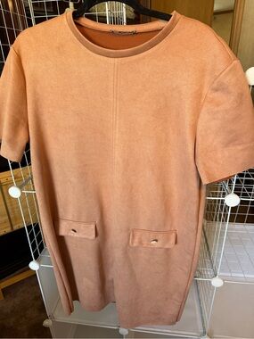 Zara Dusty Peach Suede-Look Shift Dress